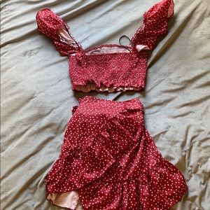 red two piece with white hearts